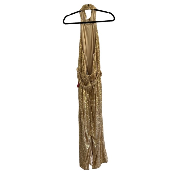 Ieena for Mac Duggal Sequin Halter Neck Sheath Gown gold size 12 - Picture 8 of 12